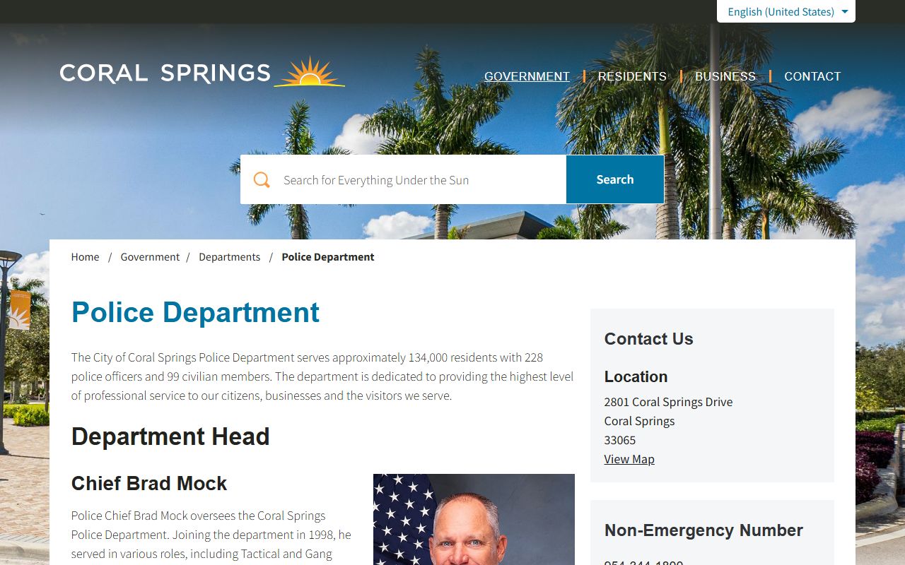 Coral Springs Police Department website for warrant records information