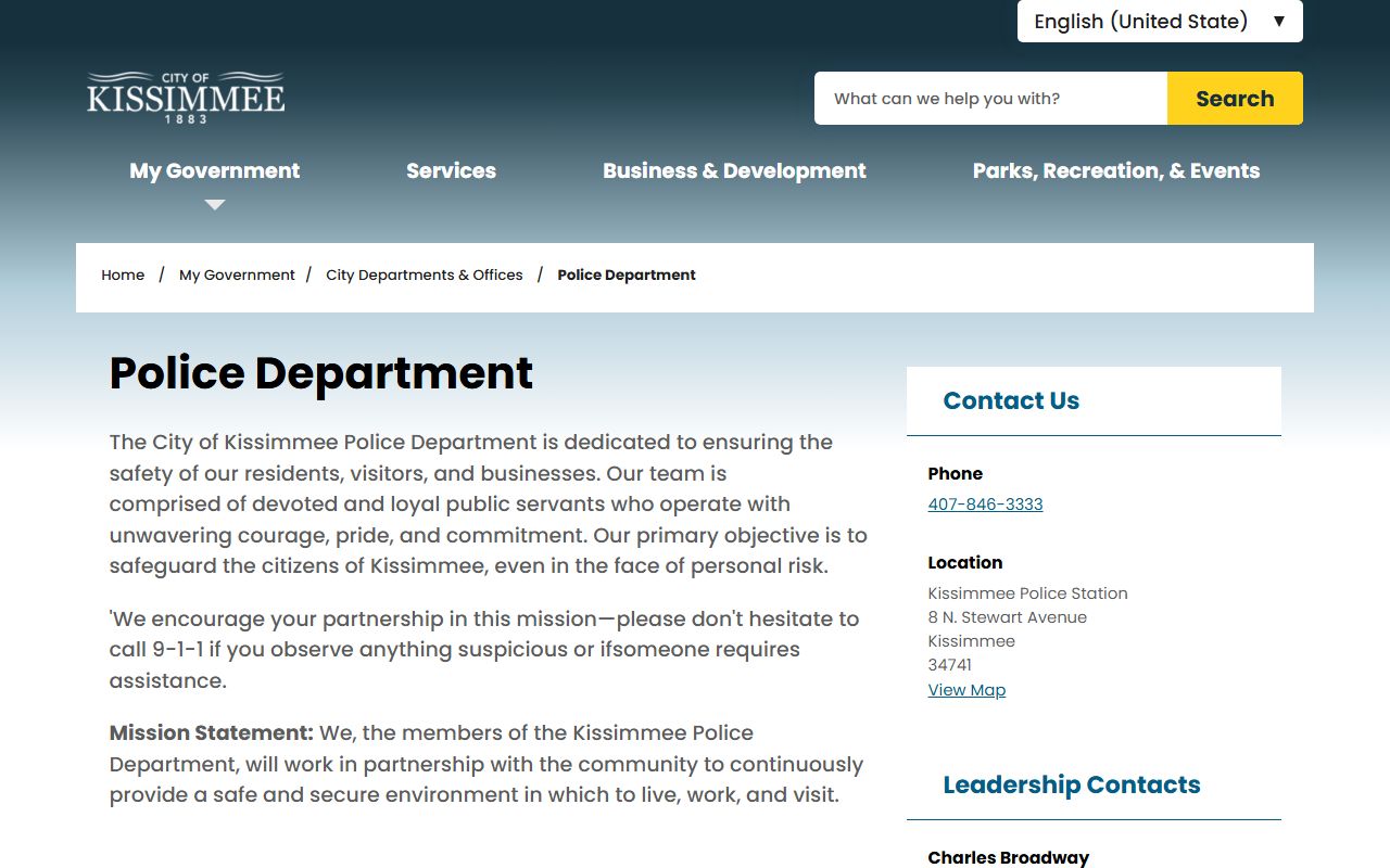 Kissimmee Police Department website for warrant records information