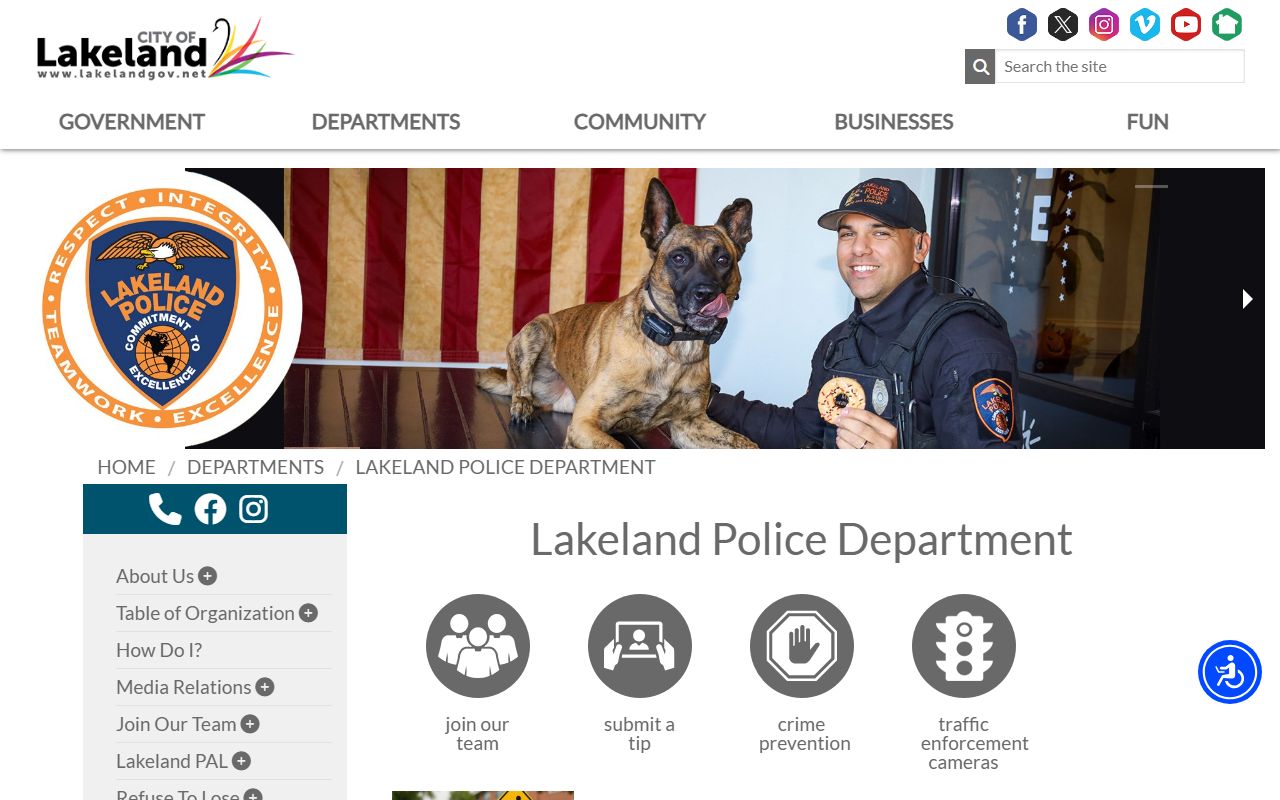 Lakeland Police Department website for warrant records information