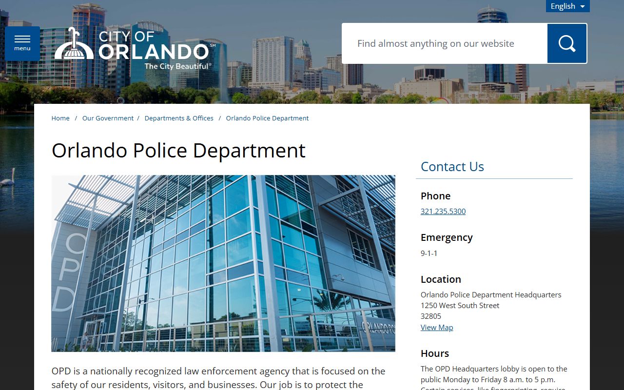 Orlando Police Department website for warrant records information