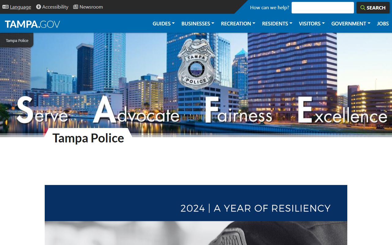 Tampa Police Department website for warrant records information