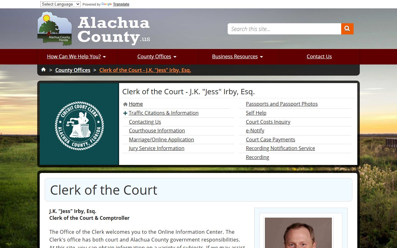 Alachua County Clerk of Court website for warrant records search