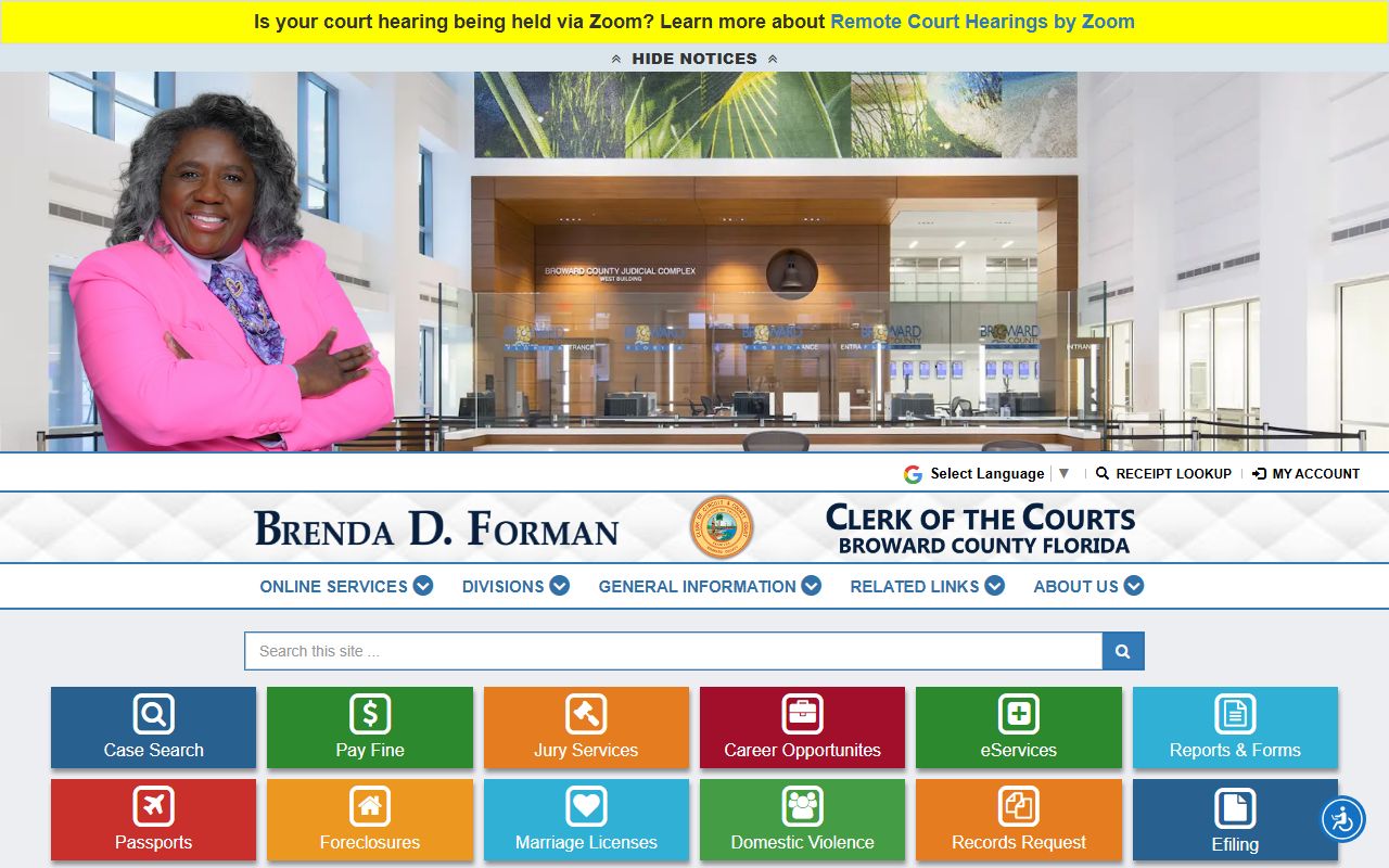 Broward County Clerk of Courts website for warrant records search