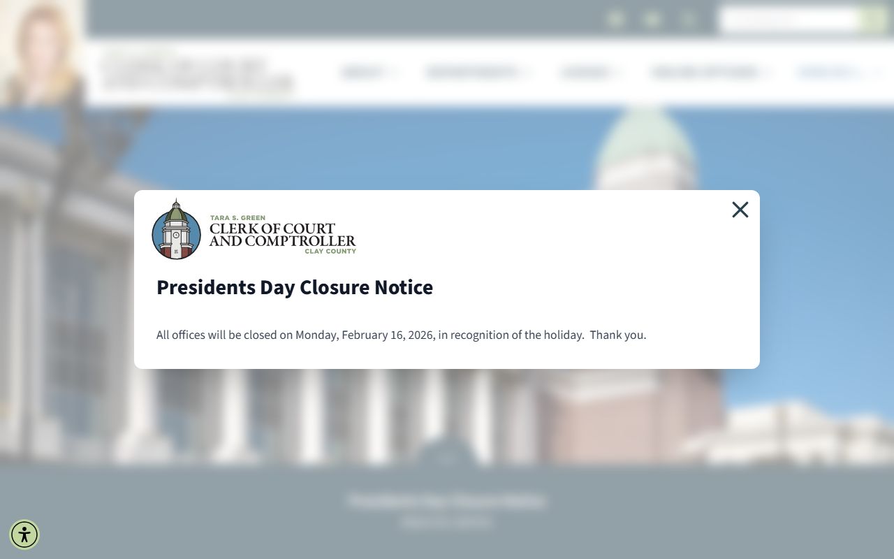 Clay County Clerk of Courts website for warrant records search