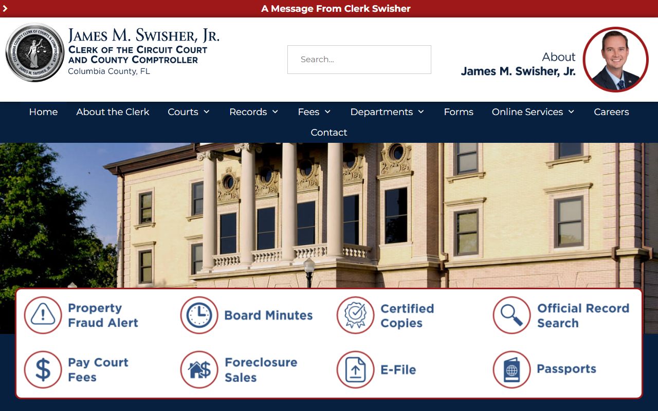 Columbia County Clerk of Courts website for warrant records