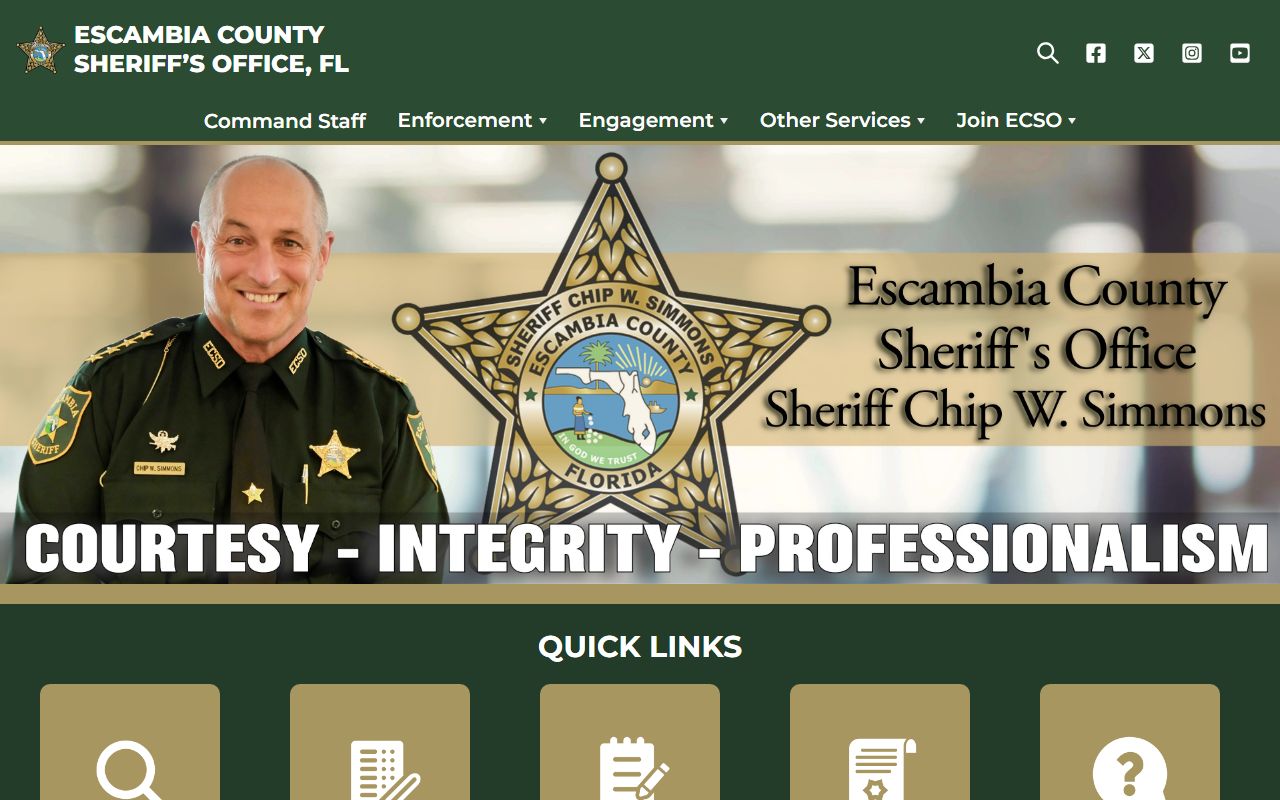 Escambia County Sheriff's Office website for warrant records