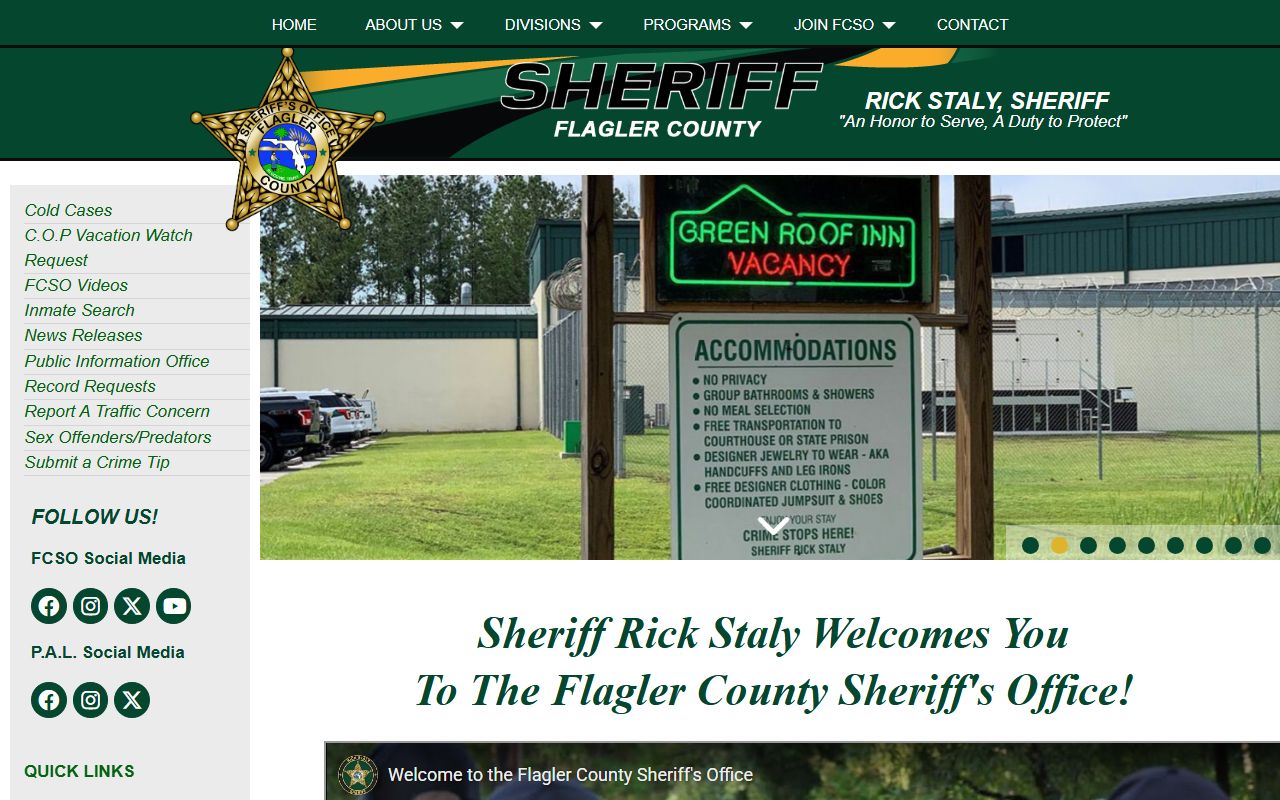 Flagler County Sheriff's Office website for warrant records