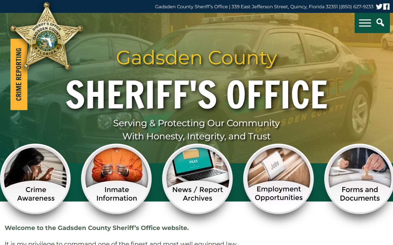 Gadsden County Sheriff's Office website for warrant records