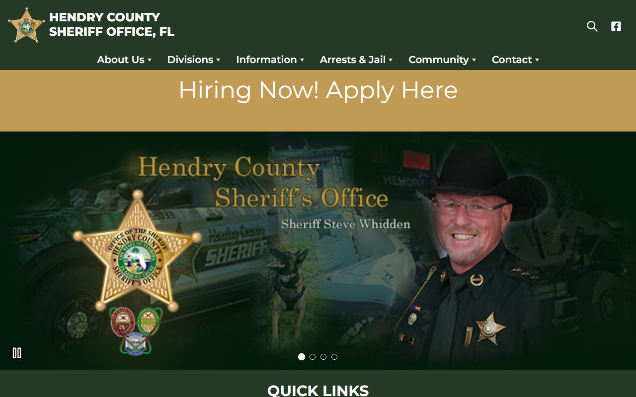 Hendry County Sheriff's Office website for warrant records