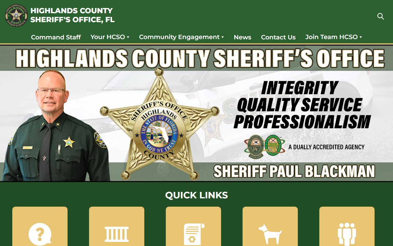 Highlands County Sheriff's Office website for warrant records