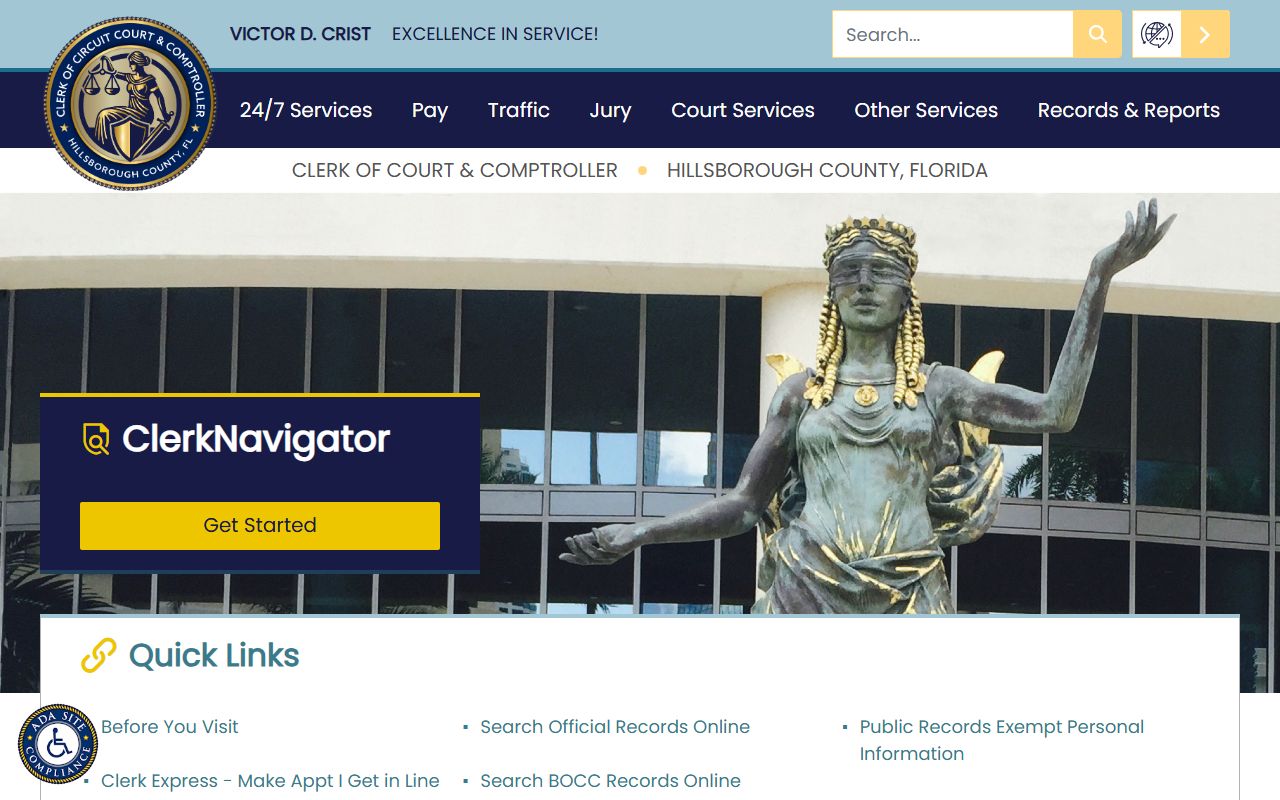 Hillsborough County Clerk of Court website for warrant records and case search