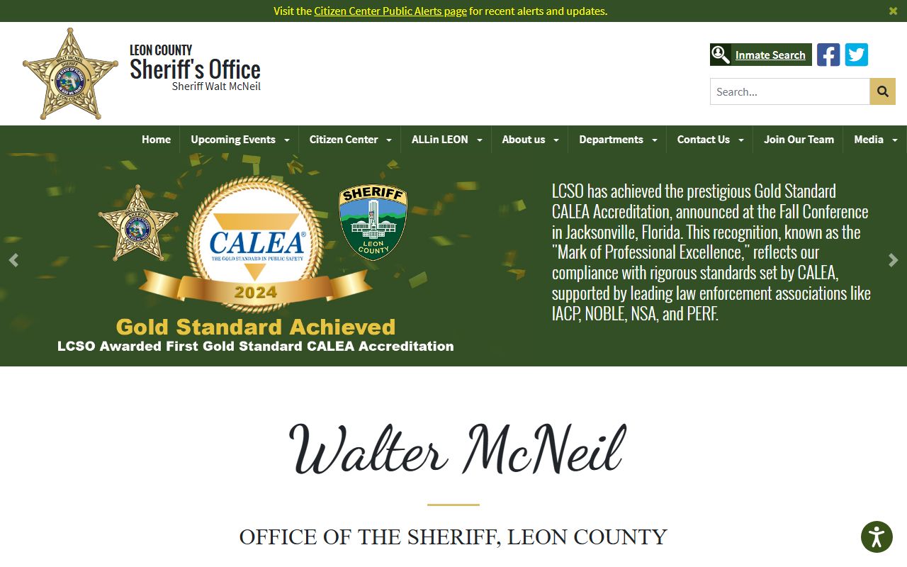 Leon County Sheriff's Office homepage for warrant records