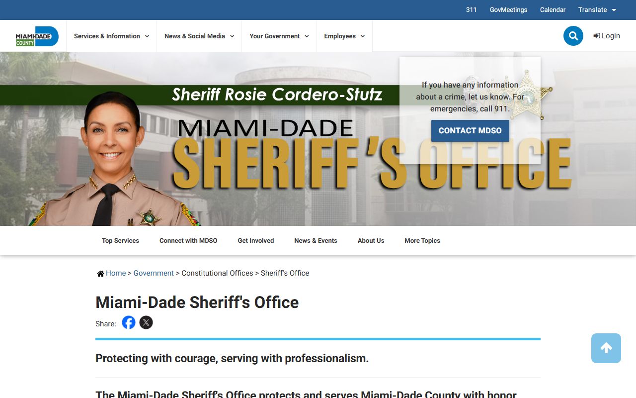 Miami-Dade Sheriff's Office homepage for warrant records