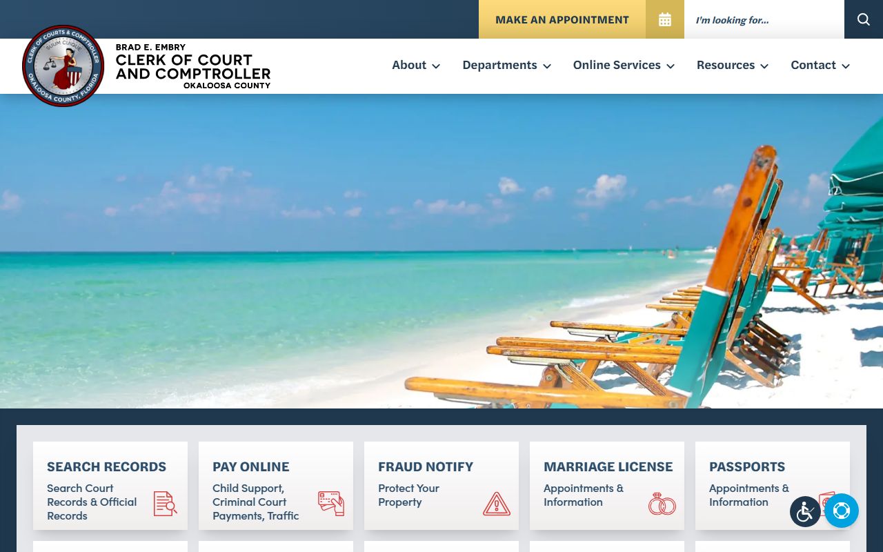 Okaloosa County Clerk of Court website for warrant records search