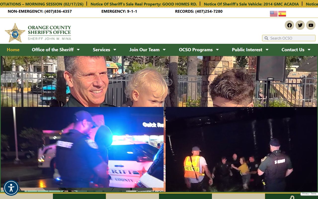 Orange County Sheriff's Office homepage for warrant records