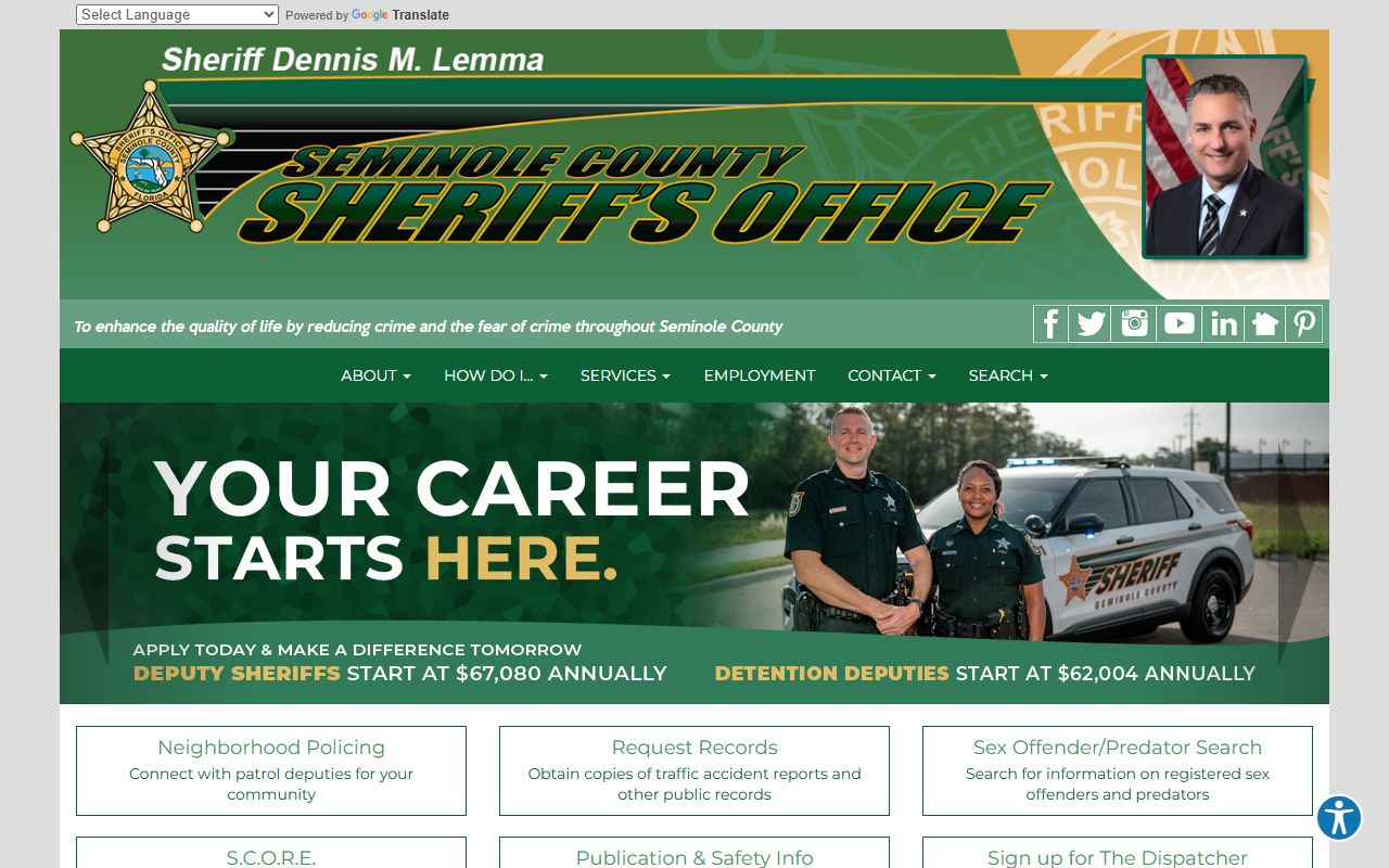 Seminole County Sheriff's Office website for warrant records