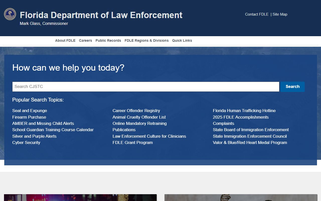 FDLE main website for Florida law enforcement and warrant information